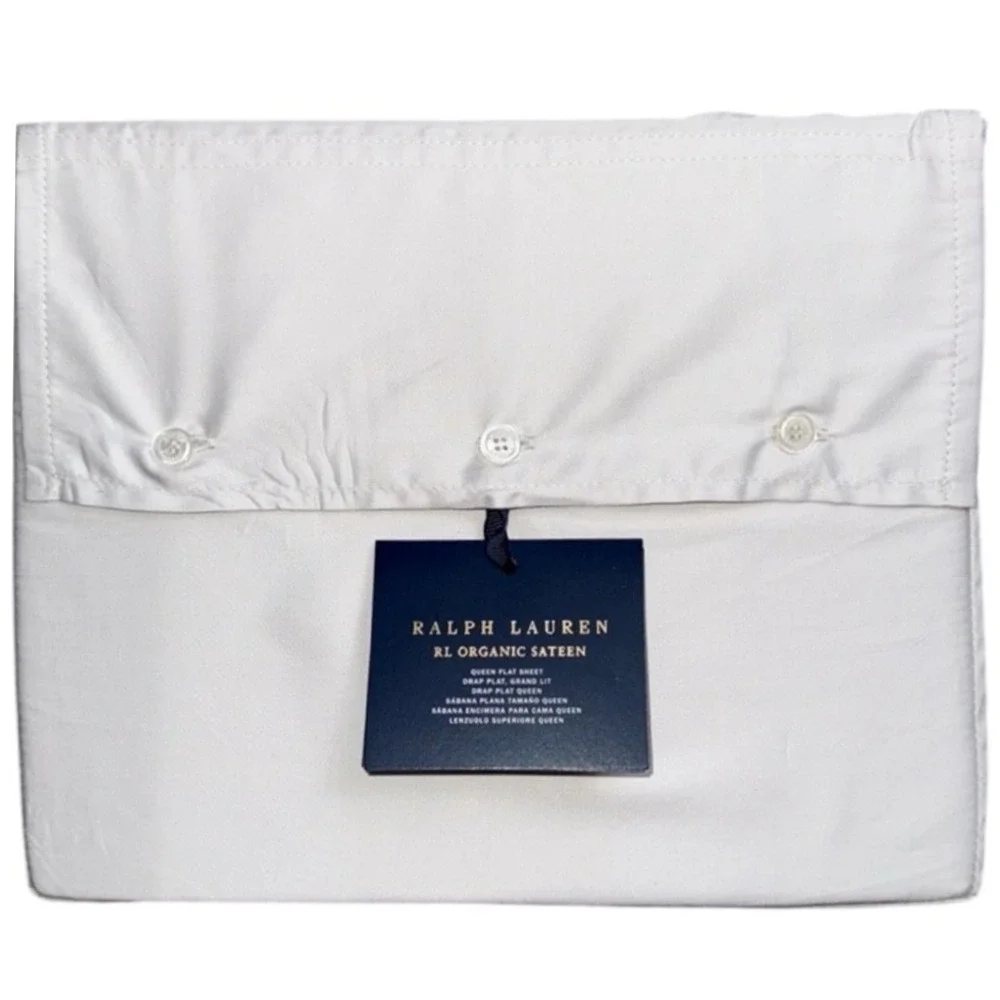 Ralph Lauren Queen Flat Sheet Organic‎ Cotton Sateen Platinum Gray NWT
